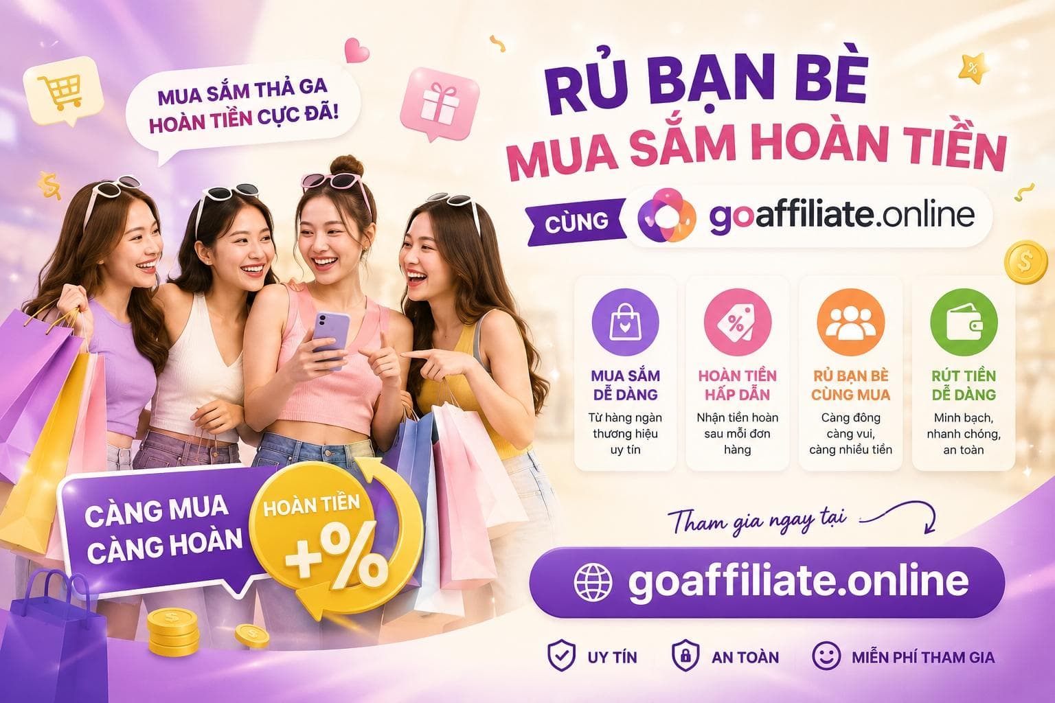 Kiếm từ 500k - 1 triệu dễ ẹc mỗi tháng với goaffiliate.online